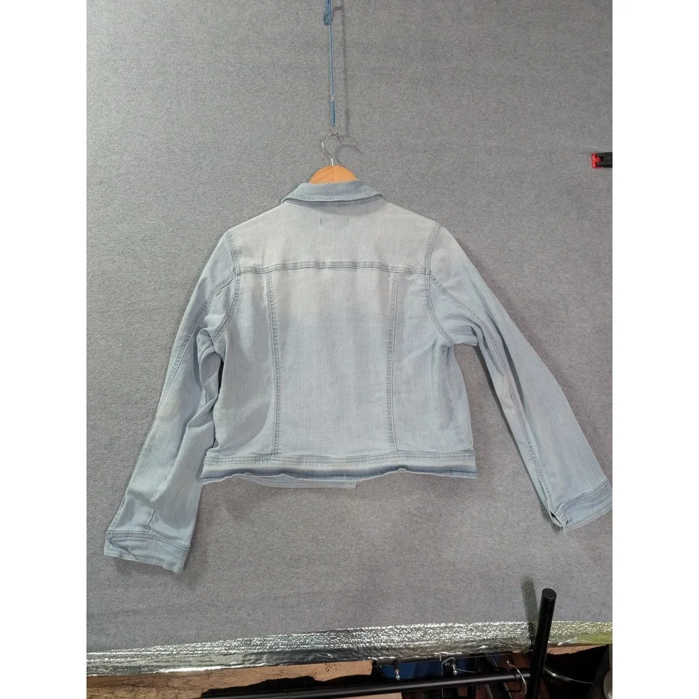 Sono Light Wash Denim Jacket Size L Cropped‎ Button Front Stretch Y2K Style